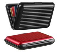 YSAOAKA 2 Pieces Blocking Credit Card Holder, Blocking Anti Scan Aluminium Security Wallet, Metal ID Organiser Wallet (Black, Red)