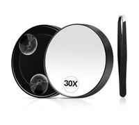 YSAOAKA 30X Magnifying Mirror, Small Magnifying Mirrors with Suction Cup and Tweezers, Magnified Makeup Mirrors, Compact Mirror Set for Plucking Eyebrows 3.5 Inches