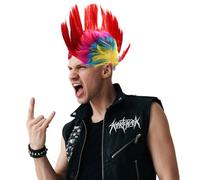 YSAOAKA 80s Street Punk Wig, Punk Mohican Wig, Multi Coloured Mohican Wigs, 1980's Fancy Dress, Rocker Fancy Dress Accessories Halloween Fancy Costume (Red)