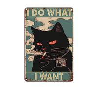 YSAUEGP Funny Black Cat Smoking Retro Metal Pin Up, Vintage Tin Sign Iron Sign Wall Art Plaque for Garage Bar Caffe Pub Coffee Home Decoration 8x12 Inch