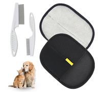 YSBCNK 2Pcs Pet Hair Removal Glove, Electrostatic Pet Hair Remover Glove with 2 Flea Combs, Dog Washing Gloves for Grooming, Bathing, Furniture and Car Cleaning, Includes Small and Large Size Combs