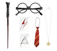 YSBCNK 6 Piece Harry Potter Wands, Wizard Costume Set with Glasses and Necklace, Magic Dress Up Accessories for Halloween Party, World Book Day and Cosplay