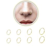 YSBCNK 8pcs Gold Nose Ring, Nose Ring Piercing Jewellery for Women, 6mm/8mm/10mm/12mm, Gold Nose Hoops, Snug + Super Snug Nose Ear Lip Ring, Tragus Septum Rings, 20g Surgical Steel Hypoallergenic