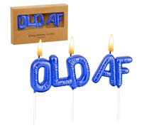 YSBJKWCF Old AF Birthday Cake Candles - Hilarious Old AF Toppers with Witty Sayings for Milestone Birthdays & Retirement Celebrations (Blue)