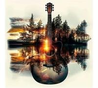 YSCOLOR 5D Diamond Art Kits for Adults Guitar Full Round Drill Forest Landscape Diamond Painting Kits DIY Crafts Home Wall Decor Gift 30x30 cm/11.8x11.8 inch