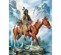 YSCOLOR 5D Diamond Painting Art American Native Indian Man and Horse Round Beads Kits Wall Decoration 30x40cm/11.8x15.8inch
