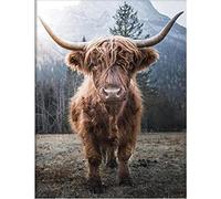 YSCOLOR 5D Diamond Painting Round Full Drill Kits Brown Highland Cow Art Mosaic Pattern Canvas Craft for Home Room Wall Decor 30x40cm/11.8x15.8inch