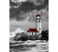 YSCOLOR 5D DIY Round Diamond Embroidery Seaside Lighthouse Diamond Painting Cross Stitch Full Round Rhinestone Mosaic Decoration Gift 11.8X15.8 in/30X40cm