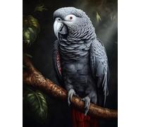 YSCOLOR 5D Full Drill Diamond Painting Kit for Adults African Grey Parrot on Branch with Tropical Leaves DIY Round Diamond Gem Art Realistic Exotic Bird Wall Decor 30x40cm/11.8x15.8inch