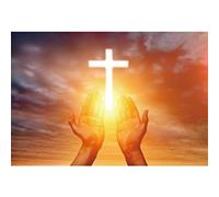 YSCOLOR DIY 5D Diamond Painting Kits for Adults Christ Crossgraphy Church Bright Light Praying Hands Sunset First Communion Christian Church Walls Worship Paintings 30x40cm/11.8x15.8inch