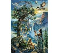YSCOLOR DIY 5D Diamond Painting Kits for Adults Native American Indian Woman Dream Catcher Wolf and Eagle Round Diamonds Full Drill Beads Mosaic Art 30x40cm/11.8x15.8inch