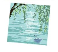 YSCOLOR DIY Paint by Numbers Kit Swan Willow and Lake Scene Relaxing DIY Project for Children and Beginners Including Inner Frame 20x20 cm