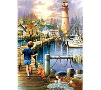 YSCOLOR Full Round Drill 5D DIY Diamond Painting Fishing Tower Scenery Embroidery Cross Stitch Lighthouse Home Decor Gifts 11.8X15.8 in/30X40cm