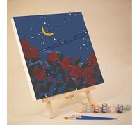 YSCOLOR Paint by Numbers Kits Moon and Rose Garden DIY Night Art Floral Scene for Children and Beginners Including Inner Frame 20x20 cm