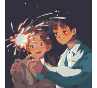 YSCOLOR Paint by Numbers Kits People with Sparklers DIY Lively Art Night Celebration for Children and Beginners Including Inner Frame 20x20 cm