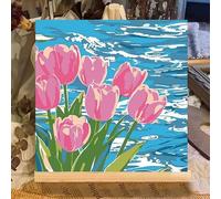 YSCOLOR Paint by Numbers Kits Pink Tulips by Water DIY Soft Art Nature Scene for Children and Beginners Including Inner Frame 20x20 cm