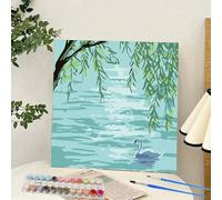 YSCOLOR Paint by Numbers Kits Swan Lake with Willows Serene DIY Art for Children and Beginners Including Inner Frame 20x20 cm