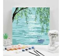 YSCOLOR Paint by Numbers Kits Swan on Lake DIY Peaceful Art Willow Tree Charm for Children and Beginners Including Inner Frame 20x20 cm
