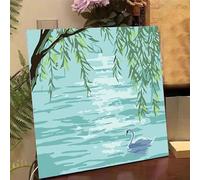 YSCOLOR Paint by Numbers Kits Swan Under Willow Tree DIY Serene Art Lake Landscape for Children and Beginners Including Inner Frame 20x20 cm