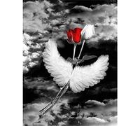 YSCOLOR Red and Black Diamond Painting Red White Roses with Angel Wing Full Round Drill Kits Embroidery Mosaic Art for Adults Home Wall Decor Beautiful Picture 30x40cm/11.8x15.8inch