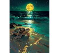 YSCOLOR Sea Turtle Moonlit Beach Diamond Painting Kits for Adults Full Moon Ocean 5D Full Round Drill DIY Diamond Art Kits for Beginners Gem Art and Crafts Home Wall Decor 30x40cm/11.8x15.8inch