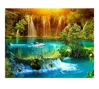 YSCOLOR Waterfall 5D Diamond Painting Lake Swan Cross Stitch 3D Picture Picture Full Diamond Embroidery Mosaic Handicrafts 11.8X15.8 in/30X40cm