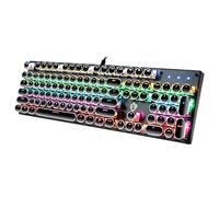 YSCP Typewriter Style Mechanical Gaming Keyboard LED Backlit Wired with Blue Switch Retro Round Keycap 104 Keys Keyboard (Black 104 Keys LED)