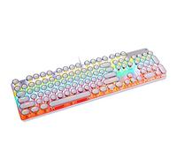 YSCP Typewriter Style Mechanical Gaming Keyboard LED Backlit Wired with Blue Switch Retro Round Keycap 104 Keys Keyboard (White 104 Keys LED)