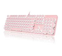YSCP Typewriter Style Mechanical Gaming Keyboard LED Backlit Wired with Blue Switch Retro Round Keycap 104 Keys Keyboard (Pink 104Keys LED)
