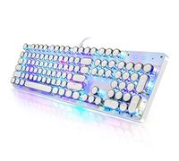 YSCP Typewriter Style Mechanical Gaming Keyboard RGB Backlit Wired with Blue Switch Retro Round Keycap 104 Keys Keyboard (Writertype Keyboard-104keys White)