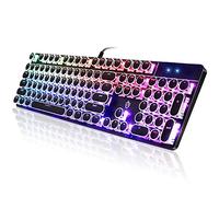 YSCP Typewriter Style Mechanical Gaming Keyboard RGB Backlit Wired with Blue Switch Retro Round Keycap 104 Keys Keyboard Compatible with Laptops/Chromebook/Desktop (Black 104 Keys RGB)