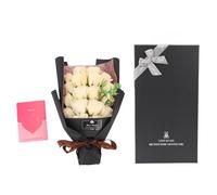 Yscryptoline 18pcs Artificial Rose Flower Bouquet, Fake Roses for Valentine's Day Wedding Anniversary Birthday, Realistic Plastic Roses with Bendable Stems for Home Decor and Gifting (Champagne)