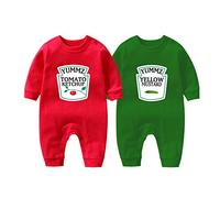 YSCULBUTOL Baby Bodysuit Yummz Tomato Ketchup Mustard Red Yellow Twins Set Boys Girls Clothes Twins Baby Outfits, Red and Green, 7-9 Months