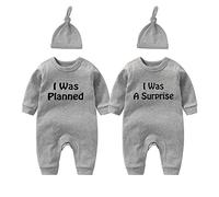 YSCULBUTOL Baby Twins Baby Clothing Newborn Baby Girl Boy I was Planned I was a Surprise Clothes Romper Baby Jumpsuit - grey - 0-3 Months