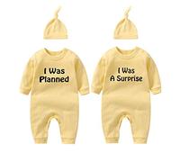YSCULBUTOL Baby Twins Baby Clothing Newborn Baby Girl Boy I was Planned I was a Surprise Clothes Romper Baby Jumpsuit, Yellow Planned Surprise, 4-6 Months