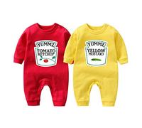 YSCULBUTOL Baby Twins Bodysuit Ketchup Mustard Funny Baby Twins Outfits Baby Girl Short Sleeve Set, Lwhite Km, 3-6 Months