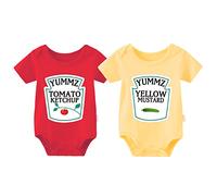 YSCULBUTOL Baby Twins Bodysuit Ketchup Mustard Funny Baby Twins Outfits Baby Girl Short Sleeve Set, Multicolored 1, 0-3 Months