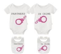 YSCULBUTOL Baby Twins Bodysuit Partners in Crime Twin Outfits Twin Clothing for Girls boy Twin Baby - white - 7-9 Months
