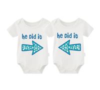 YSCULBUTOL Baby Twins Bodysuit Set He/She Did It Cotton Twins Outfit Infant Bodysuit with Bibs - red - 0-3 Months