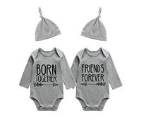 YSCULBUTOL Baby Twins Bodysuits Best Friends Forever Baby Clothes Set with Bibs Girl Outfit with hat - grey - 0-3 Months
