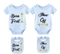 YSCULBUTOL Baby Twins Bodysuits Shirt Born First Show Off Baby Twins Outfit Baby Boy Clothes Newborn Gift, Blue Born, 0-3 Months