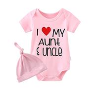 YSCULBUTOL Baby Twins Newborn I Love My Aunt and Uncle Funny Auntie Baby Clothes Infant Girl Short Sleeve Jumpsuit - pink - 0-3 Months