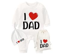 YSCULBUTOL Baby Twins Unisex Newborn Clothes I Love Mummy Daddy I Love All Family Bodysuit with hat - White - 4-6 Months