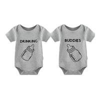 YSCULBUTOL Drinking Buddies Baby Funny Twin Bodysuit - Grey - 0-3 Months