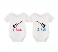 YSCULBUTOL Rock Roll Twins gift shower Funny Infant girl boy Bodysuit Cute Baby Clothing, Blue Ro, 4-6 Months