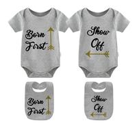 YSCULBUTOL Twin Babies Shirt Born First Show Off Baby Twins Bodysuit Baby Girl Boy Outfits Newborn - - 4-6 Months