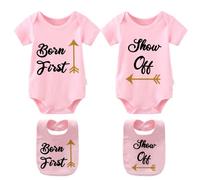 YSCULBUTOL Twin Babies Shirt Born First Show Off Baby Twins Bodysuit Baby Girl Boy Outfits Newborn - pink - 4-6 Months