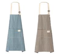 YSDINK 2 Pack Unisex Stripe Apron with Adjustable Straps, Cotton Canvas Apron with 2 Pockets for Cooking, Baking, BBQ, Gardening, and Home Cleaning, Ideal for Chefs and Home Enthusiasts (Blue&Coffee)