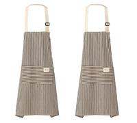 YSDINK 2 Pack Unisex Stripe Apron with Adjustable Straps, Cotton Canvas Apron with 2 Pockets for Cooking, Baking, BBQ, Gardening, and Home Cleaning, Ideal for Chefs and Home Enthusiasts (Coffee)