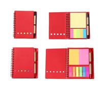 YSDINK 2-Piece Notebook and Pen Gift Set - Spiral Bound Lined Notepads with Multicolor Sticky Notes and Index Tabs - Perfect for Students, Office (Red)